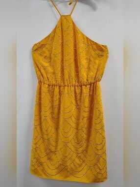 Trina Turk Marigold Silk Gold Studded Scalloped Backless Halter Dress Sz 2